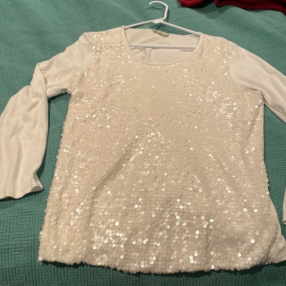 Winter white sequin front top